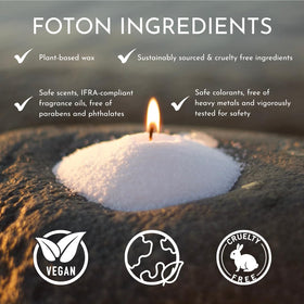 Foton pearled wax sand enables slow, even burn.