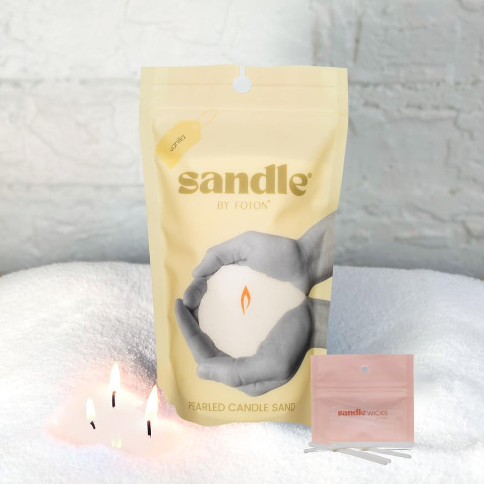 Foton Sandle Pearled Candle 10oz with a vanilla-inspired look and long burn