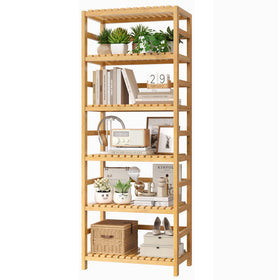 FOTOSOK 6-Tier Bamboo Shelf front view showing sturdy storage and natural finish