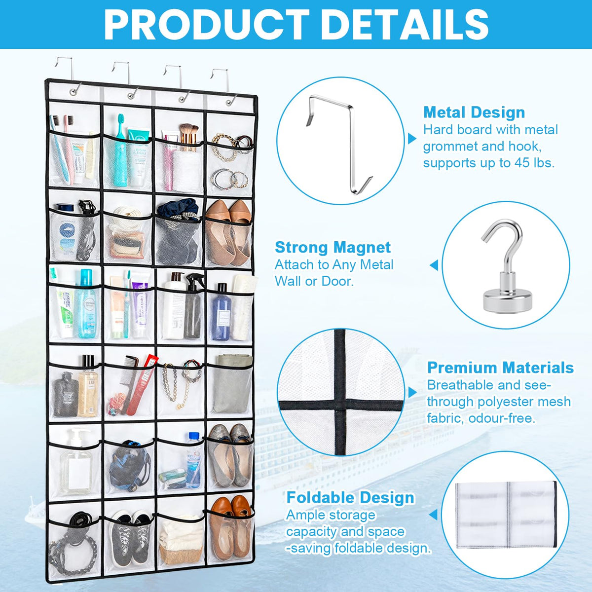FOTSHARER four hooks over the door for versatile mounting in hotel or home