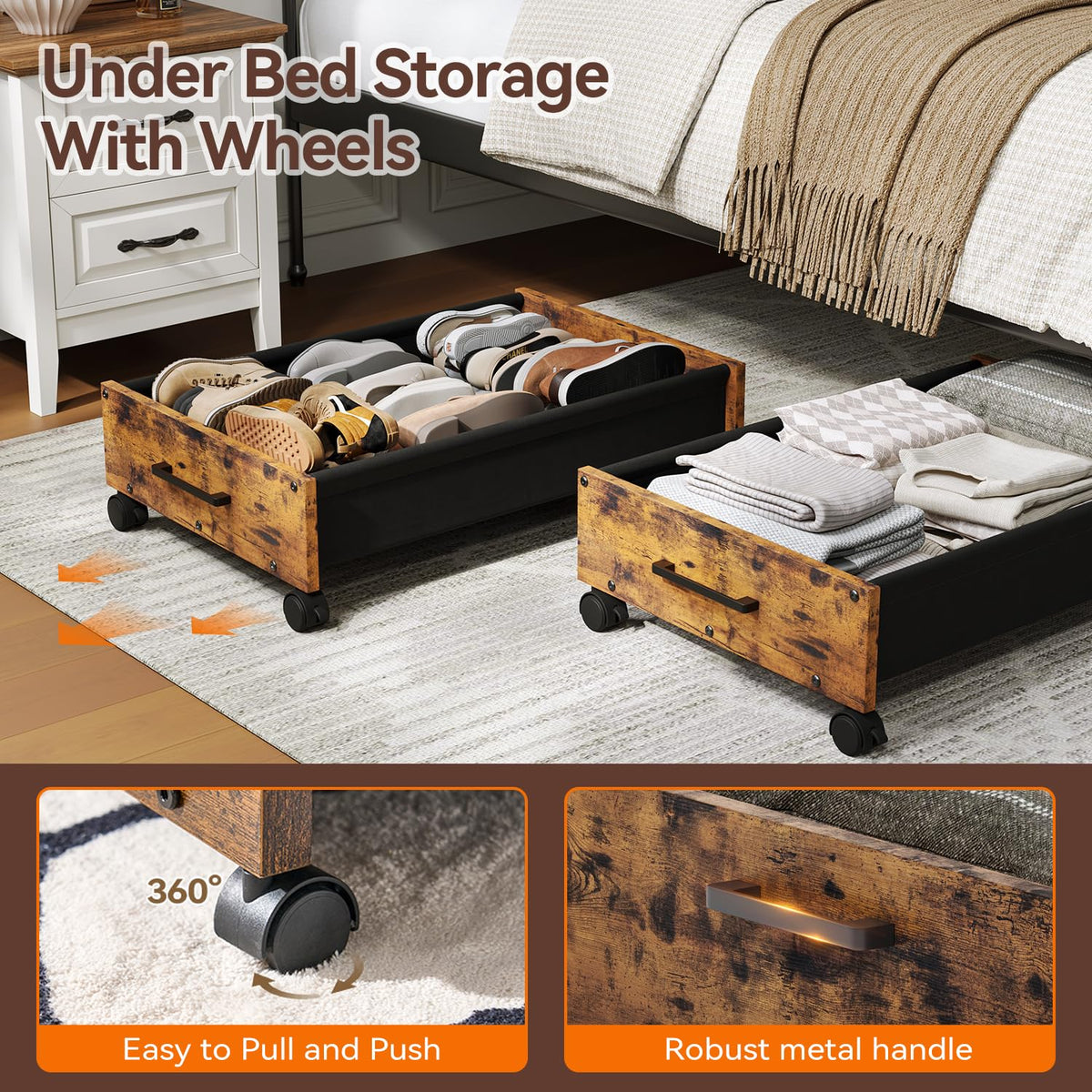 FOUCSSOMEI rolling wheels and lock system keep drawers stable during use