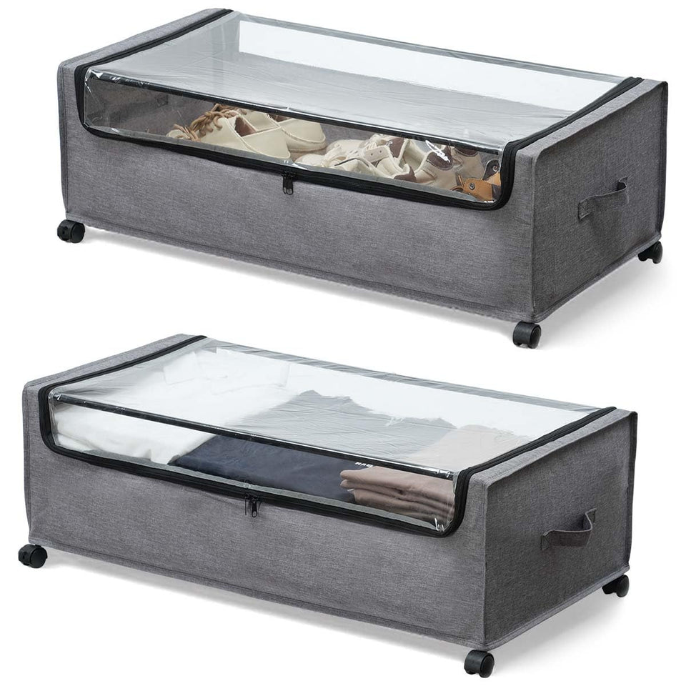 FOUCSSOMEI under-bed storage with rolling base for easy movement of heavy items.