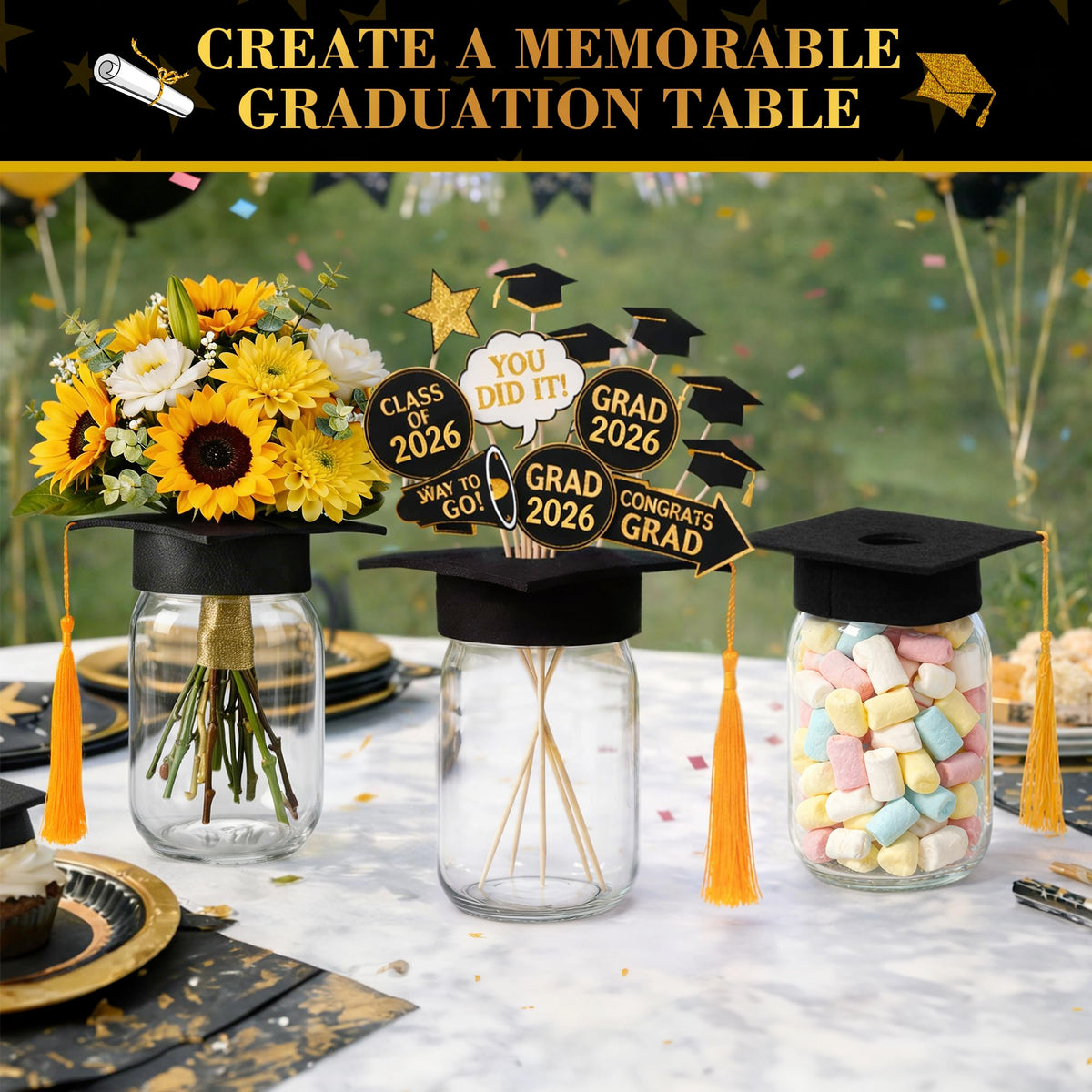 FOUGURTF six-pack mason jar centerpieces for table styling and desserts.
