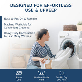 Four Seasons Essentials machine-washable protector simplifies cleaning and care.