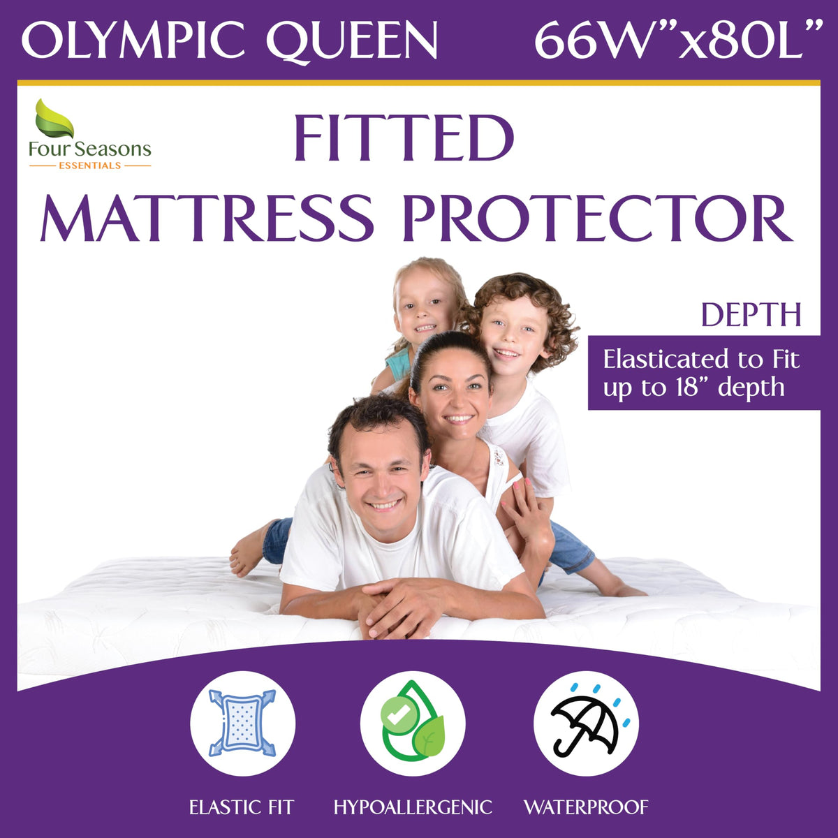 Four Seasons Essentials Olympic Queen fitted-sheet style cover protects your mattress while you sleep
