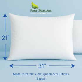 Four Seasons Essentials pillow protector blocks dust and pet dander for cleaner sleep.