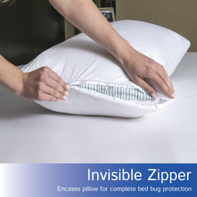 Four Seasons Essentials pillow protectors on bed, neatly protecting pillows