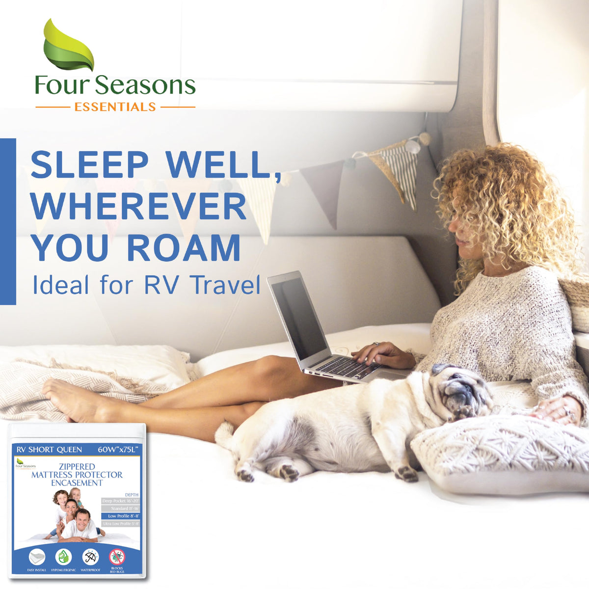 Four Seasons Essentials RV queen 8 to 11 depth fit for your bed.