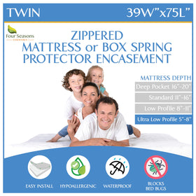 Four Seasons Essentials twin-size mattress encasement with zipper protects against dust and allergens