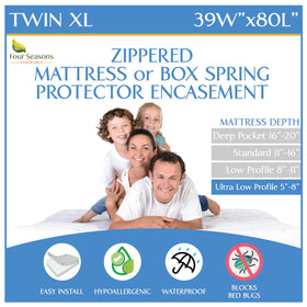 Four Seasons Essentials Twin XL encasement with six-sided zipper protects against dust and allergens