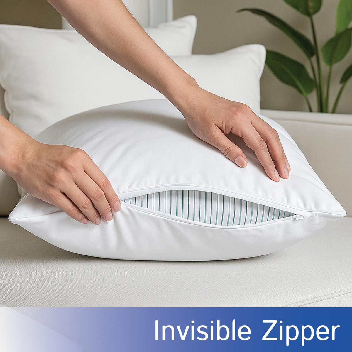 Four Seasons Essentials zippered pillow cover provides secure protection for pillows.