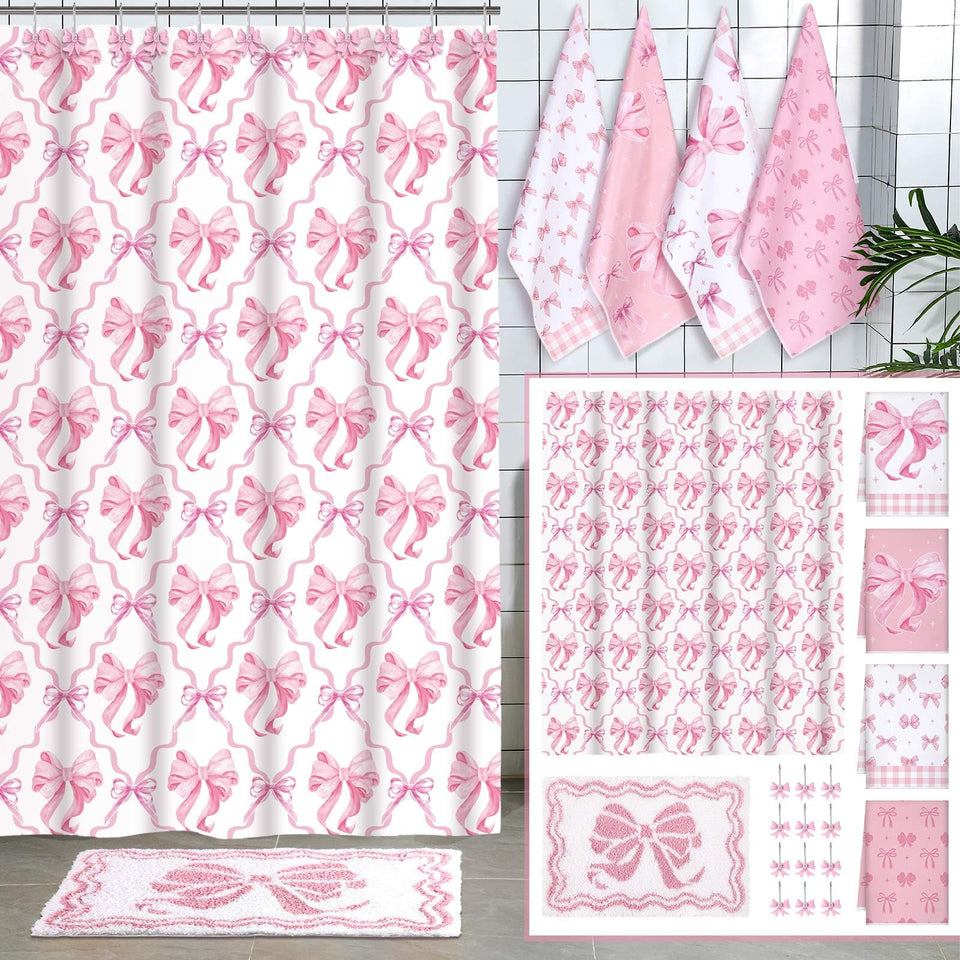 Fourluoo pink bow shower curtain 72x72 inches brightens your bathroom