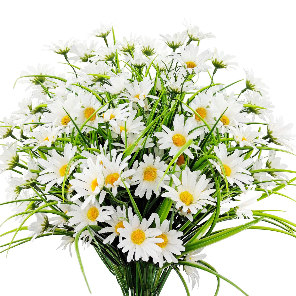 FOUSUKA 4-bundle outdoor daisies displayed for porch decor, UV-resistant and maintenance-free