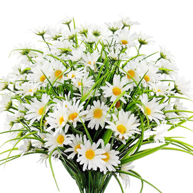 FOUSUKA 4-bundle outdoor daisies displayed for porch decor, UV-resistant and maintenance-free