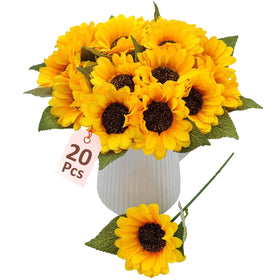 FOUSUKA silk sunflowers 20pcs bouquet for vibrant centerpieces and DIY decor.