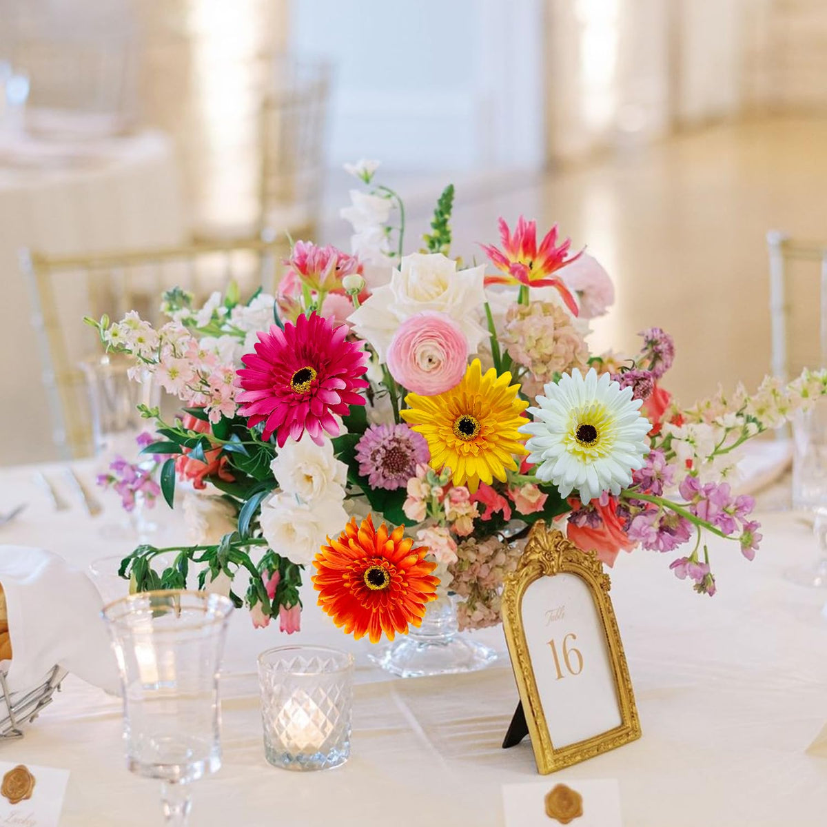 FOUSUKA wedding Gerbera centerpiece idea with vibrant colors