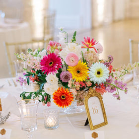 FOUSUKA wedding Gerbera centerpiece idea with vibrant colors