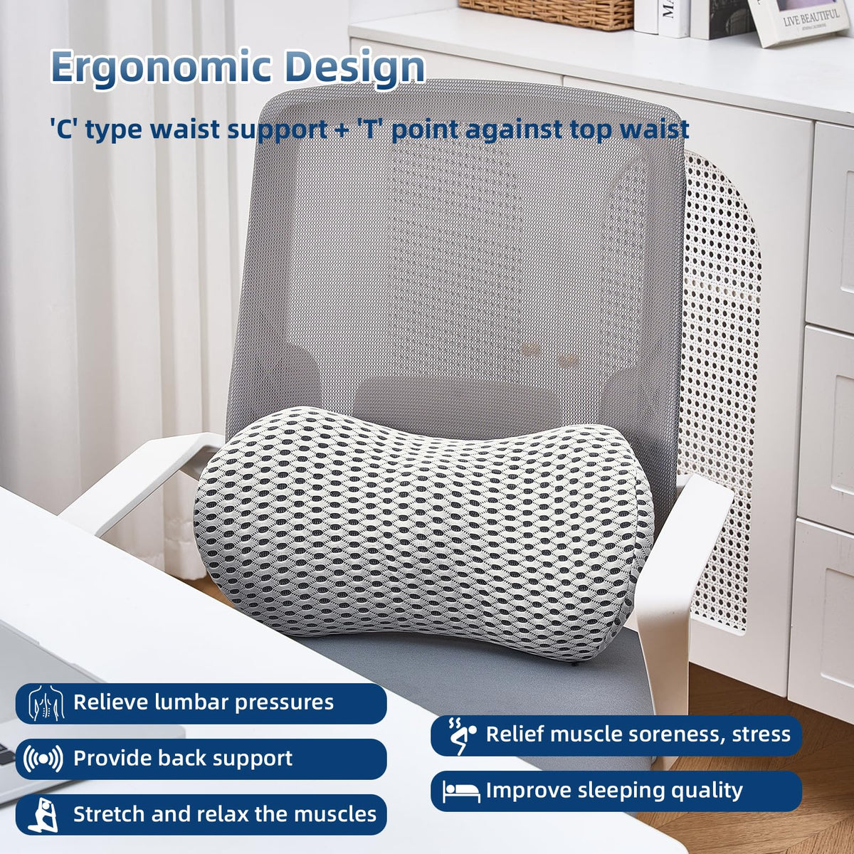 FOUSUPDT Lumbar Pillow with breathable 4D mesh cover keeps back cool