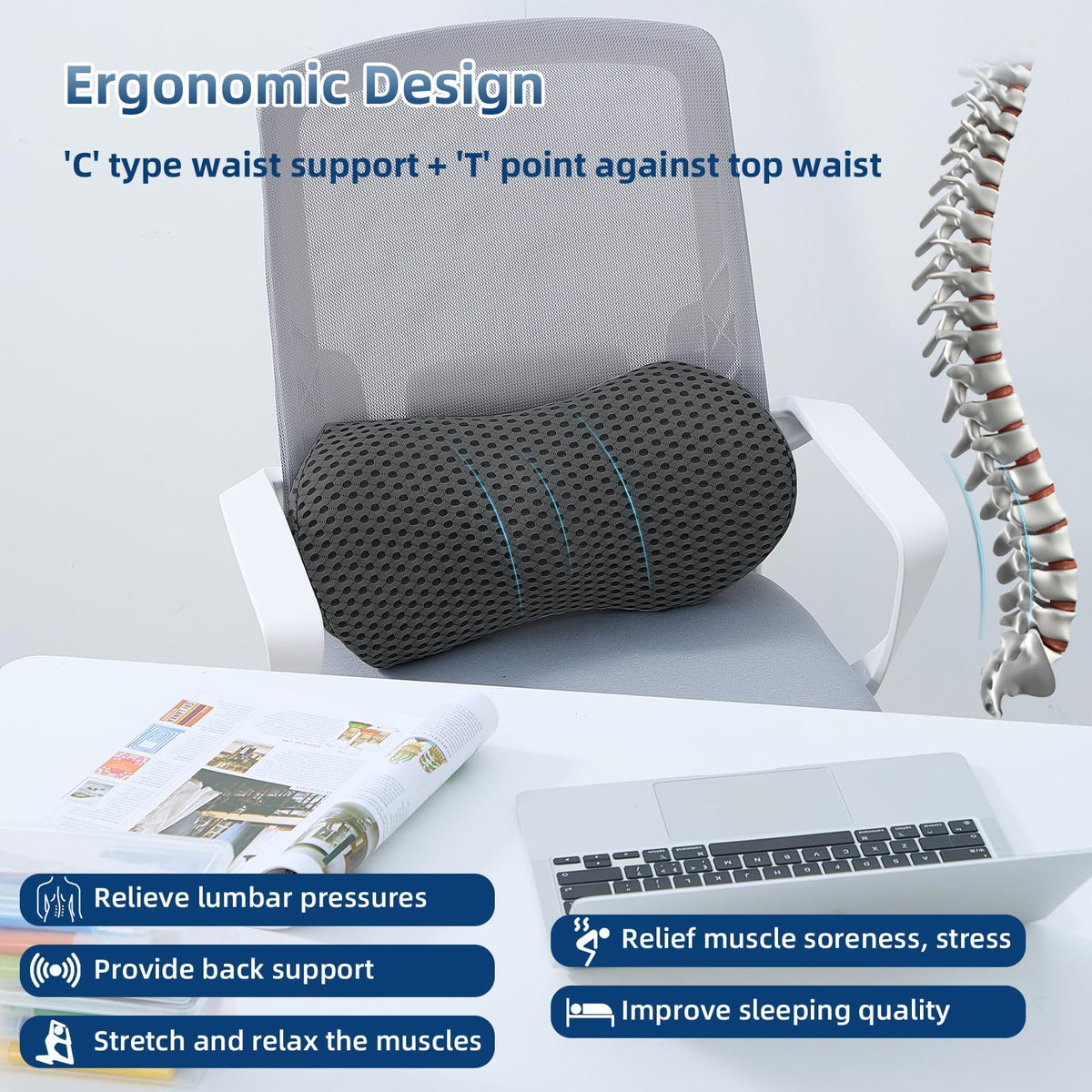 FOUSUPDT lumbar pillow with breathable 4D mesh keeps you cool.