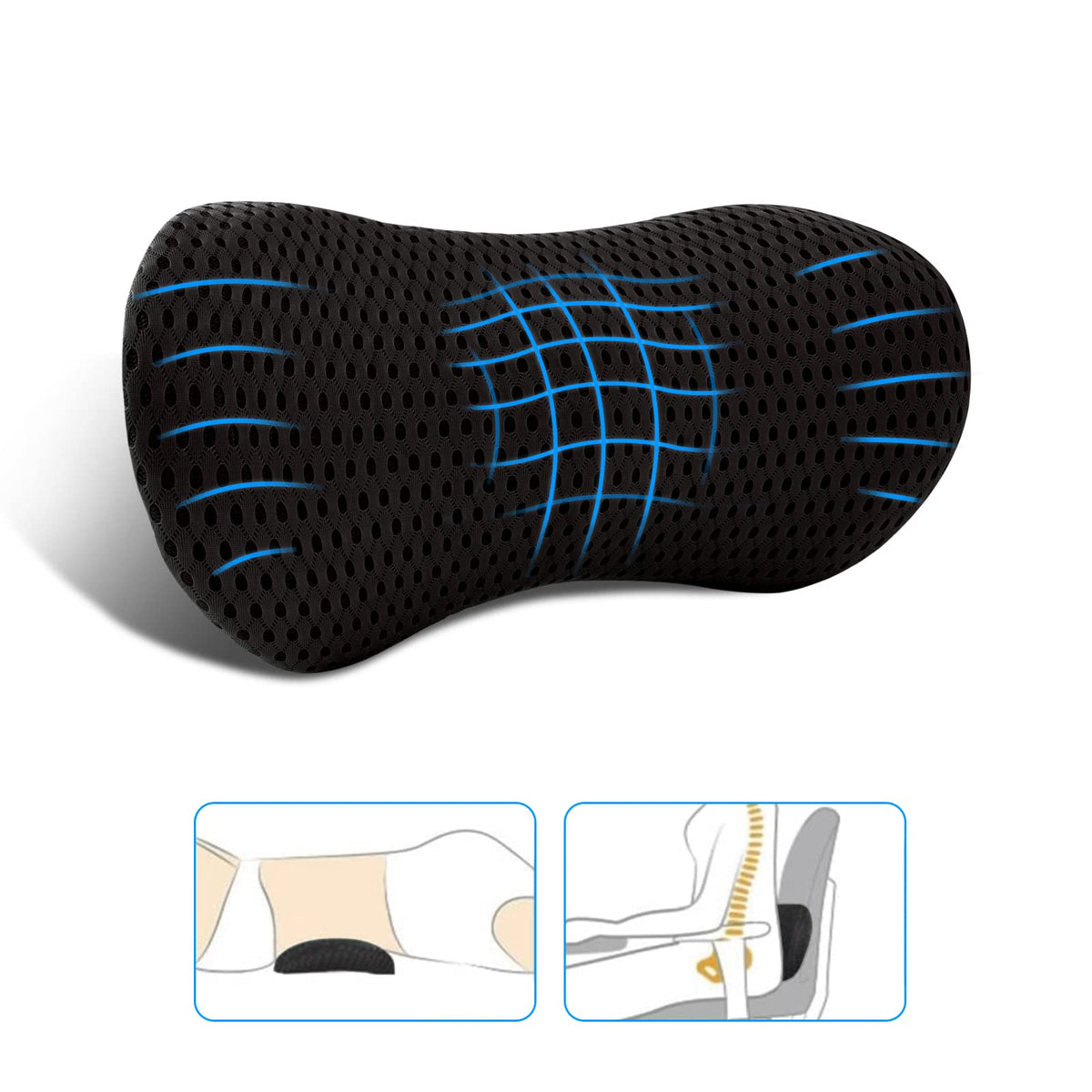 FOUSUPDT lumbar pillow demonstrates ergonomic design for back support