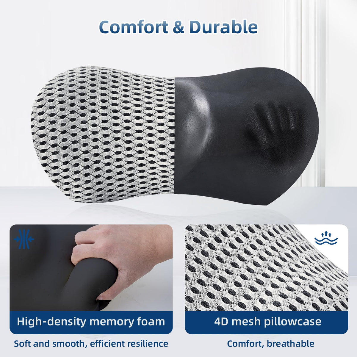 FOUSUPDT Lumbar Pillow showing memory foam core for durable support