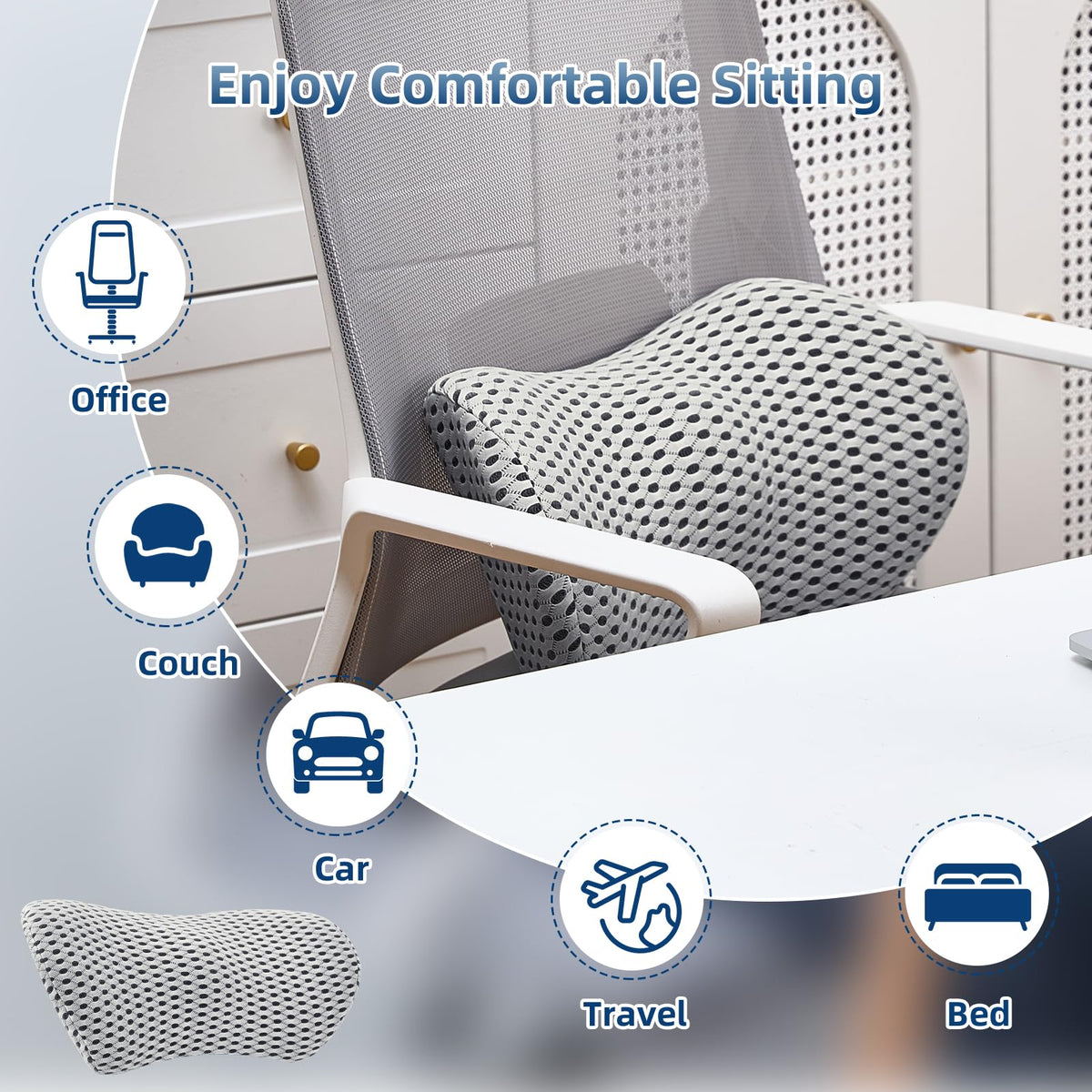 FOUSUPDT Lumbar Pillow stored in compact bag for travel