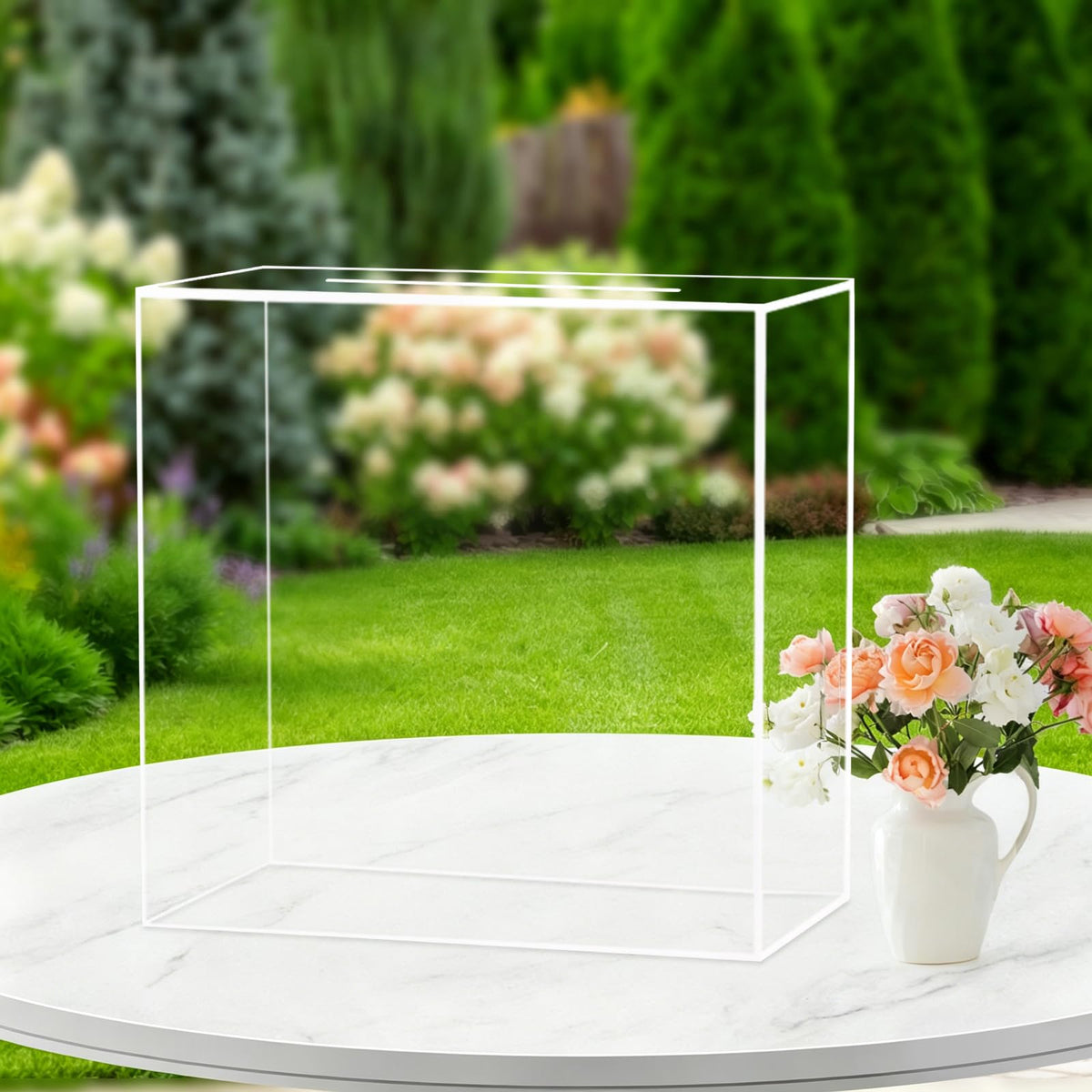 Fowecelt clear acrylic wedding card box with DIY stickers; customize design.