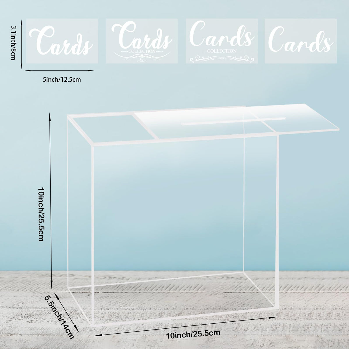 Fowecelt clear acrylic wedding card box side profile; crystal clarity for easy visibility.