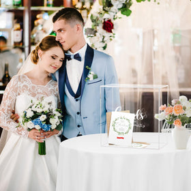 Fowecelt clear acrylic wedding card box open sliding lid; quick card removal.