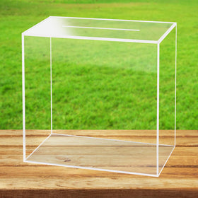 Fowecelt clear acrylic wedding card box top view; elegant display for guest cards.
