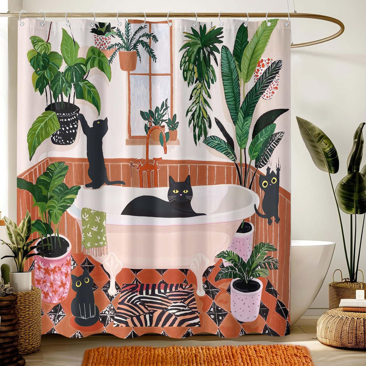 Fowocu black cat Matisse-style curtain adds retro chic vibe