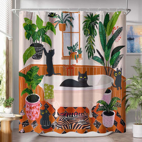 Fowocu boho cat curtain with green leaves for fresh decor