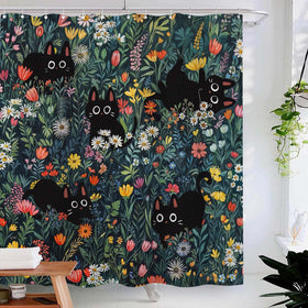 Fowocu cat shower curtain boho floral design suits modern or whimsical bathrooms