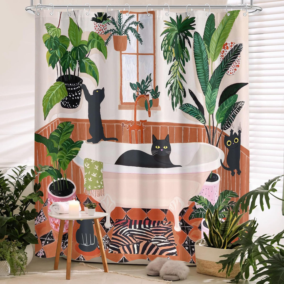 Fowocu diving cat chasing shark coral reef curtain for underwater vibe