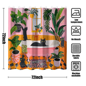 Fowocu curtain featuring black cats in a retro Matisse-inspired bathroom for chic whimsy