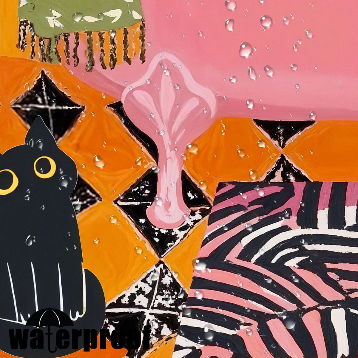 Colorful tropical leaves backdrop with cats on a Fowocu curtain suits bright bathrooms