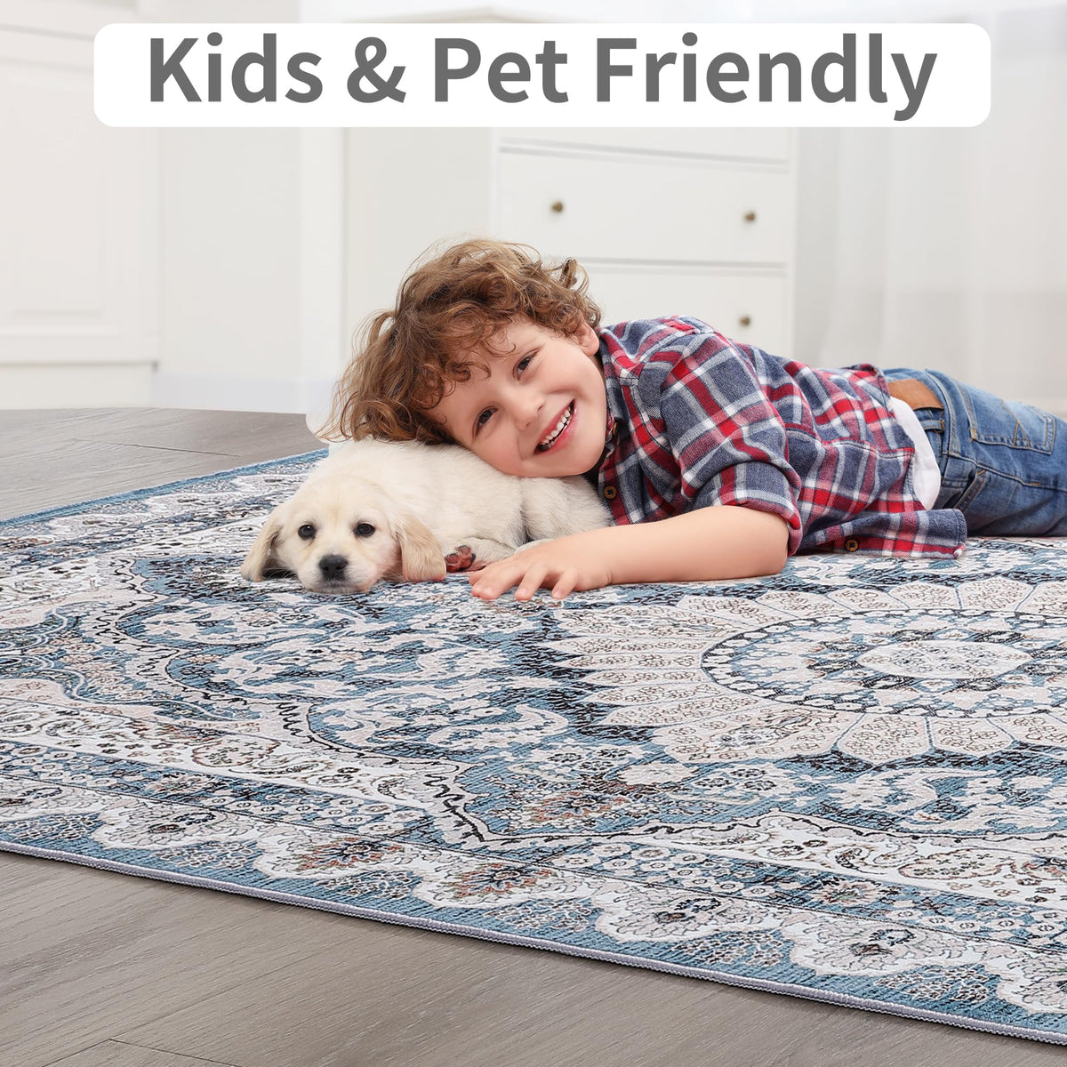 Foxmas 6x9 area rug anti-slip back – keeps rug steady on hardwood floors.