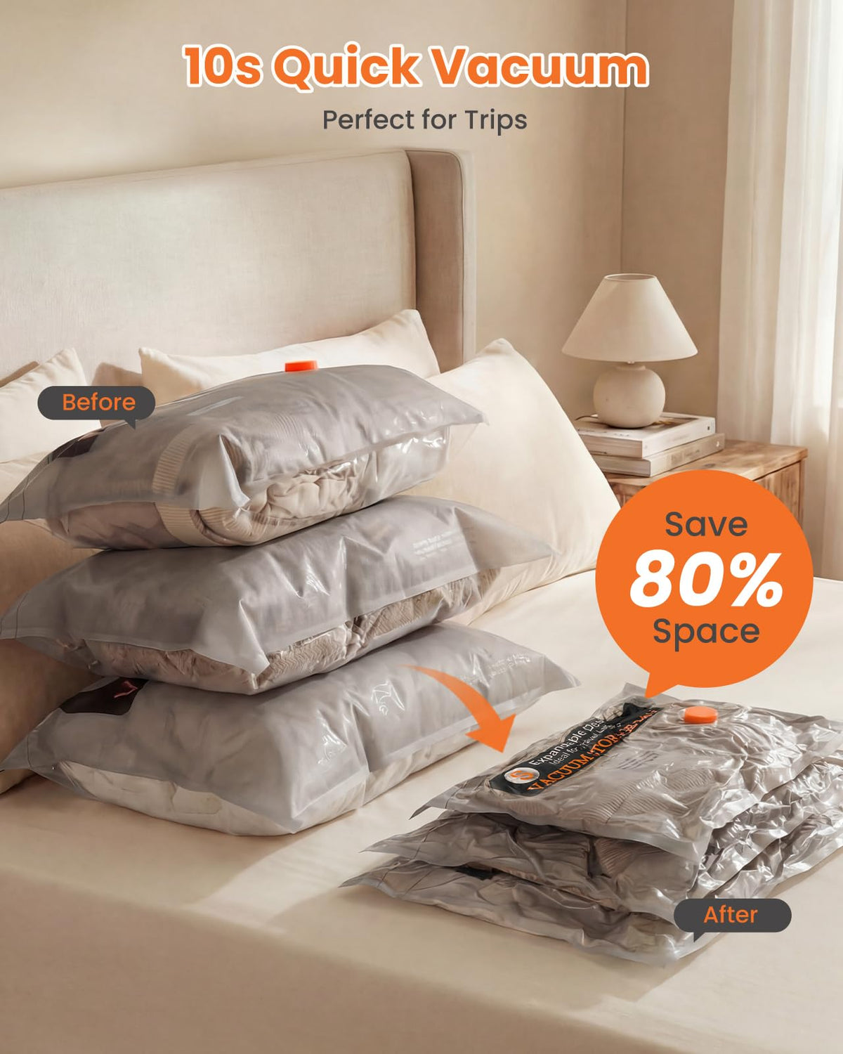 FoxMoon 9-pack medium vacuum bag organized with shirts and pants