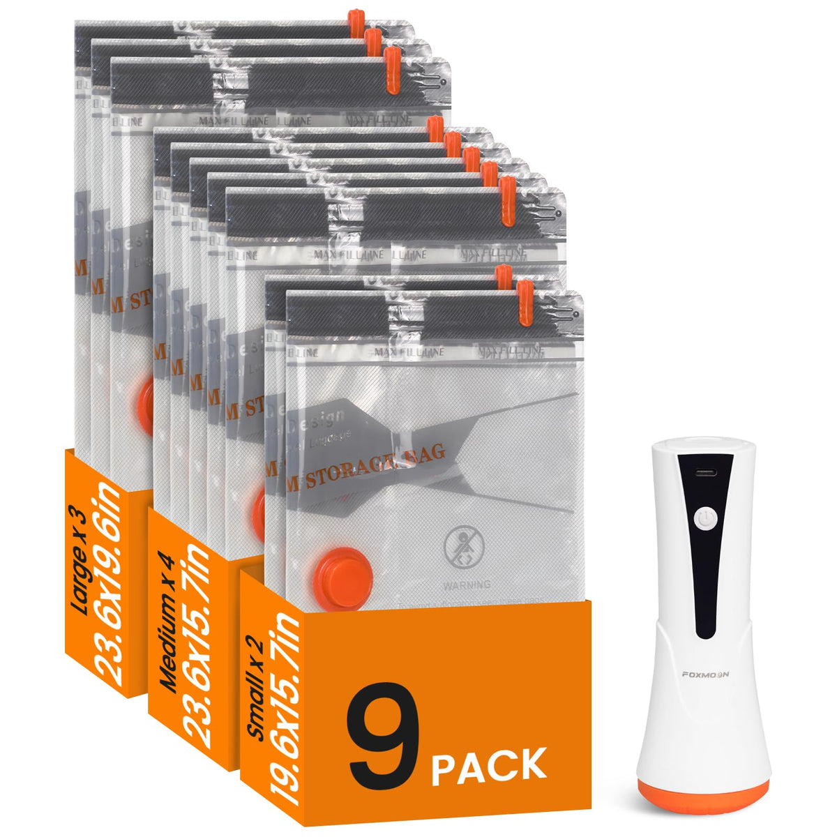 Foxmoon travel vacuum bags 9-pack (large) maximize luggage space.