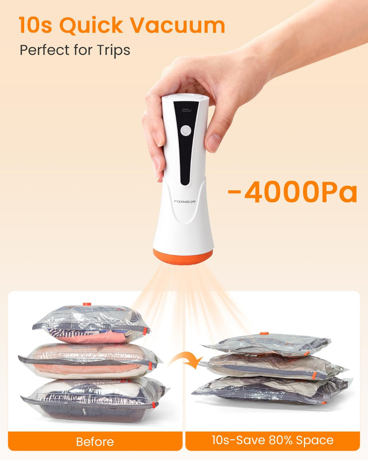 FoxMoon vacuum bags travel small pack essentials neatly in carry-on.