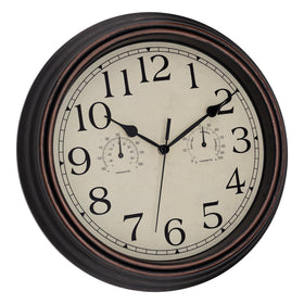 Foxtop bronze clock dial closeup emphasizes large, legible readings.