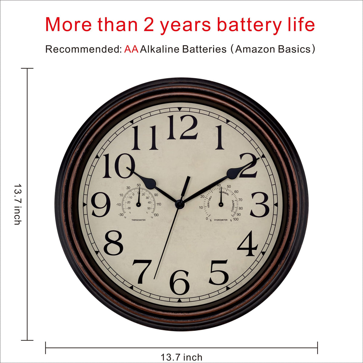 Foxtop bronze clock side view highlights slim profile and easy mounting.