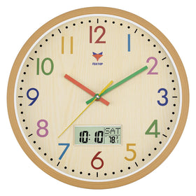 Foxtop 12-inch clock front view with vibrant numerals for easy reading.