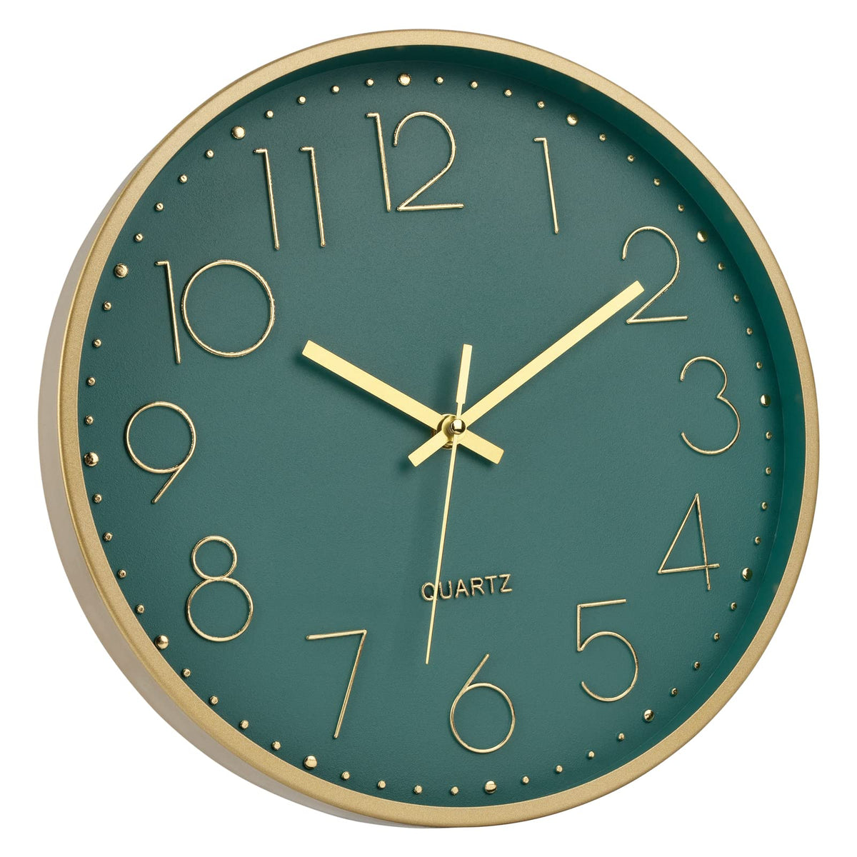 Foxtop 12-inch clock fits kitchens and dining areas with elegant gold accents.