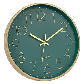 Foxtop 12-inch clock fits kitchens and dining areas with elegant gold accents.