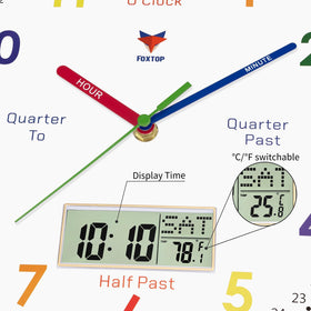 Foxtop large-number display enables quick time reading for kids.