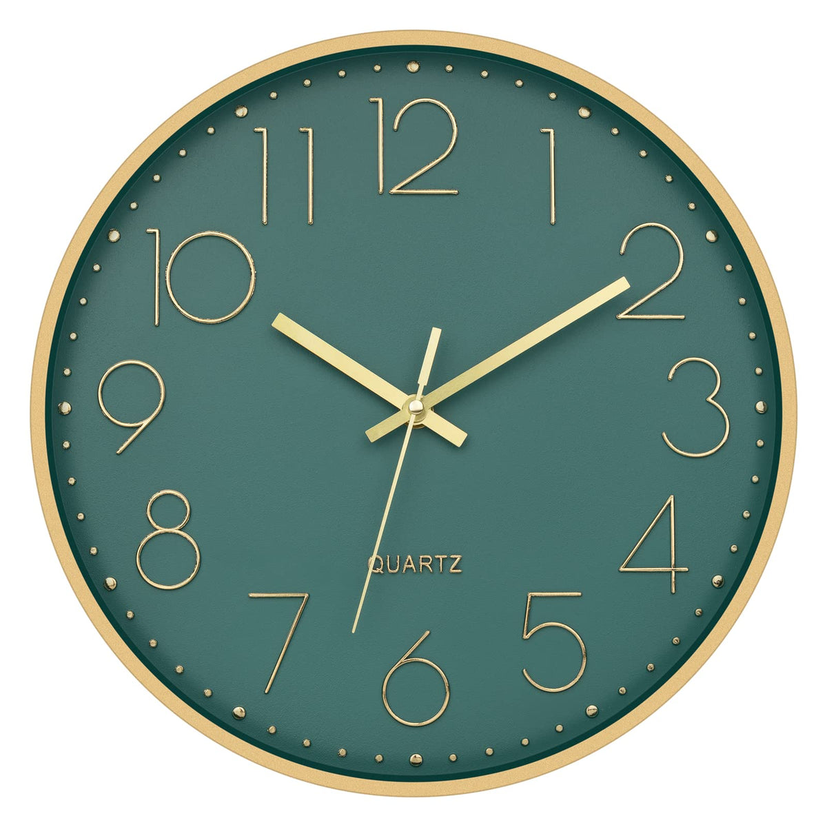 Foxtop modern wall clock with gold frame, clear dial, ideal for living rooms.