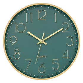Foxtop modern wall clock with gold frame, clear dial, ideal for living rooms.
