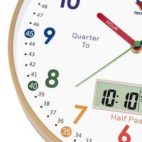 Foxtop learning clock fits playrooms, nurseries, and classrooms for daily routines.