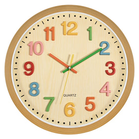 Foxtop silent kids wall clock with 3D numbers, ideal for classroom time-telling.